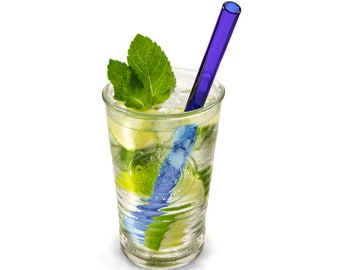 blue glass drinking straws, set of 6, 10 mm x 200 mm, straight