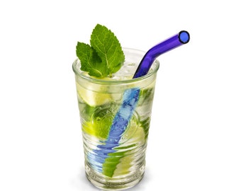 coloured glass drinking straws,Set of 6, 10 mm,curved