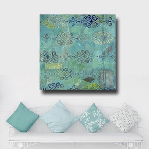 mint green abstract painting - shabby chic art - gallery canvas print - FREE US SHIPPING