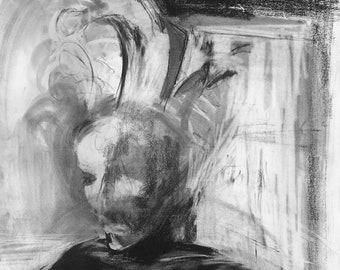 original abstract figure drawing - Venetian carnival - charcoal - black and white  -  FREE US SHIPPING