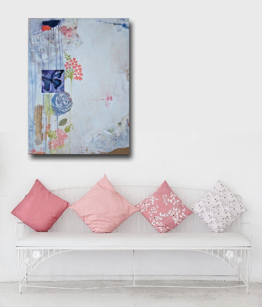 Shabby Chic Decor - Abstract Floral Painting - Original Acrylic and ...