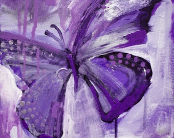 butterfly painting print - inspirational art - purple or blue or green - gallery canvas - FREE US SHIPPING