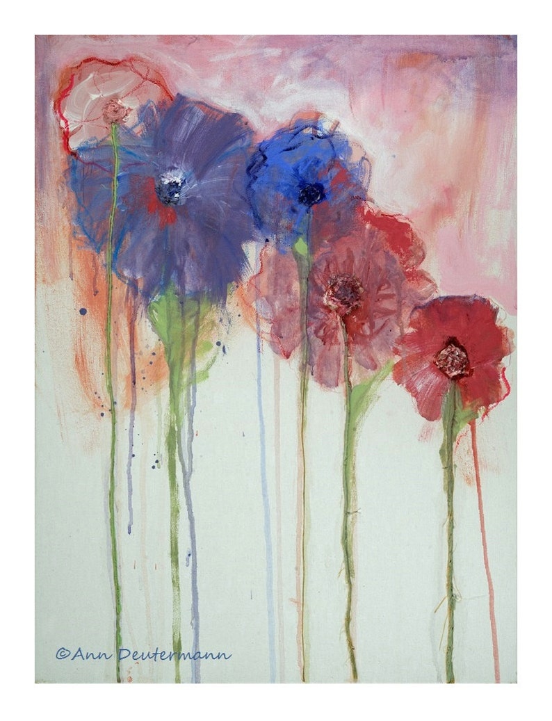 pink and blue poppies FREE US SHIPPING shabby chic flower greeting cards