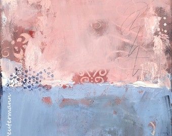 abstract painting - pink and blue - Giclee' print - 'Corner Cafe' - FREE US SHIPPING