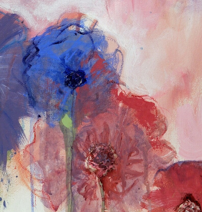 pink and blue poppies FREE US SHIPPING shabby chic flower greeting cards