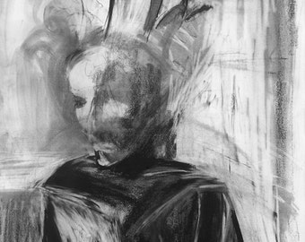 abstract figurative art - black and white print - Venetian Carnival - instant download