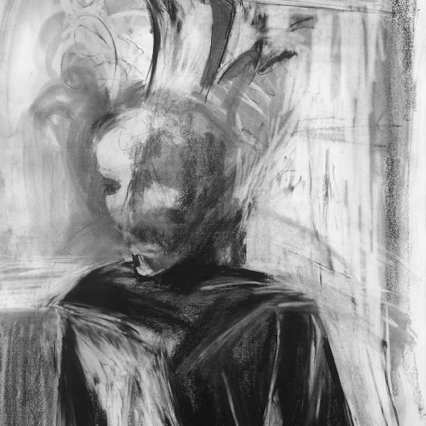 abstract figurative art - black and white print - Venetian Carnival - instant download