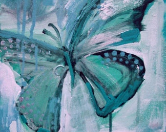 butterfly wall art - mint green or violet or blue Giclee' print - Inspirational - FREE US SHIPPING