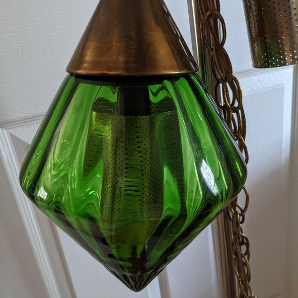Vintage Light Pendant Brass Glass Mid-century Retro