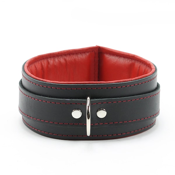 Slave Collar Leather BDSM 2'' Padded Bondage Gear Collar Red Lambskin Lined Fetish Collar Submissive Collar oddo leather Mandrake