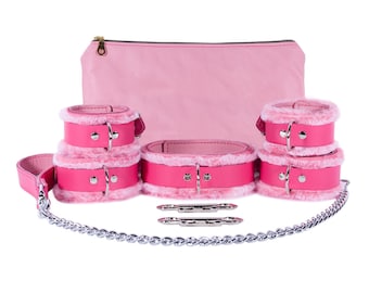9-Piece Pink Leather BDSM Restraints Set by Oddo Leather – Playful Elegance & Control | Emma Collection