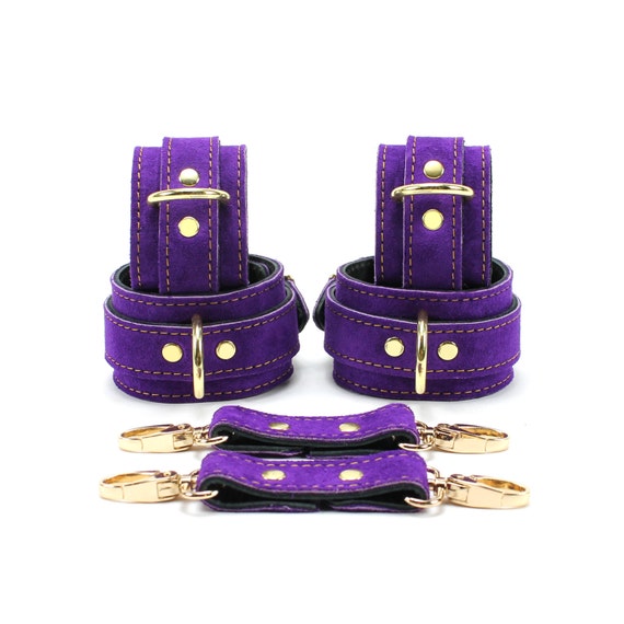 6 pc purple suede leather wrist ankle cuffs restraint leash