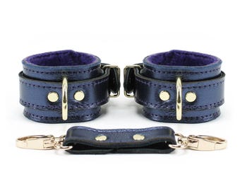 Handmade Handcuffs Sonya, Bondage Leather Cuffs for Submissive, Luxury BDSM Wrist and Ankle Restraints, Made in Marietta, GA
