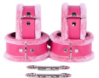 Fur-Lined Restraints Combo | Pink, Red, Purple, Black | Chinchilla Faux Fur | Italian Lambskin Leather | Emma Collection