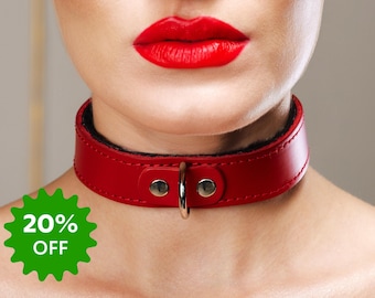 DDLG Leather Bondage Collar | 1in Day Collar | Black, Red & Purple Options | Kitten Play Collar | Kathleen by Oddo