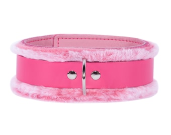 Fur-Lined BDSM Collar | Vibrant Colors: Pink, Purple, Red & Black | Chinchilla Faux Fur | Top-Quality - Emma Collection