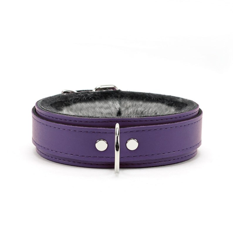 BDSM Collar Leather Bondage Collar 1.5'' Fur Lined BDSM Collar Chinchilla Faux Fur Purple Collar Bdsm Collar oddo Berlin 