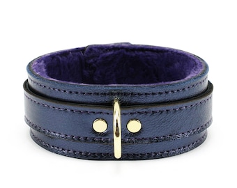 BDSM Collar and Leash Set SONYA, Italian Leather Choker, Luxury Faux Fur Collar Kit, Handmade in Marietta, GA
