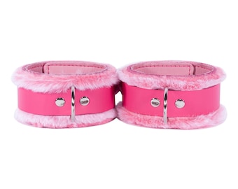 Fur-Lined Bondage Cuffs | Amazing Colors: Pink, Purple, Red and Black | Choose Wrist or Ankle | Chinchilla Faux Fur  - Emma Collection