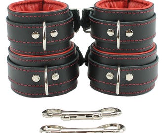 Bdsm Restraints, 2'' Padded Cuff Combo, Bondage Leather Set, Mandrake Collection by Oddo Leather