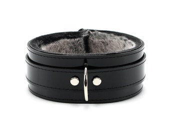 BDSM 2" Vegan Collar | Chinchilla Faux Fur | PVC Bondage Choker | Slave Collar | Adjustable Leather | Multiple Colors | Oddo Leather