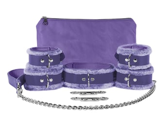 9-Piece Purple Leather BDSM Restraints Set by Oddo Leather – Royal Seduction & Control | Emma Collection