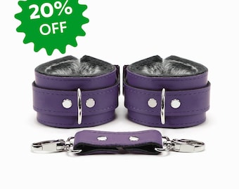 Premium BDSM Bondage Cuffs | 2" Fur-lined, Leather Restraints for Ankle/Wrists | Berlin Collection by Oddo Leather