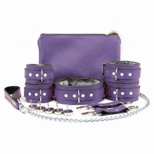 BDSM Locking Collar | Leather Submissive Collar | Red, Purple, Black & Grey | Berlin Bondage Collection by Oddo Leather image 5