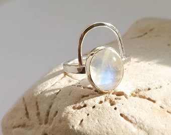 Oval moonstone statement ring, 925 solid sterling silver, 925 solid sterling silver