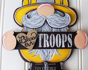 Fireman Gnome Door Hanger, Wreath Attachment, Changeable Welcome Sign