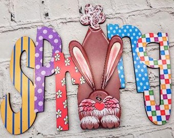 Spring welcome sign, interchangeable welcome sign, wreath attachment, bunny Easter decor