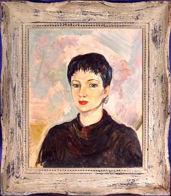 Exquisite Ca 1960 Short Hair Young Lady Portrait Painting Etsy