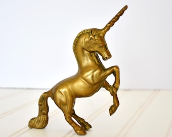 Vintage Solid Brass Unicorn Statue - 5.5"