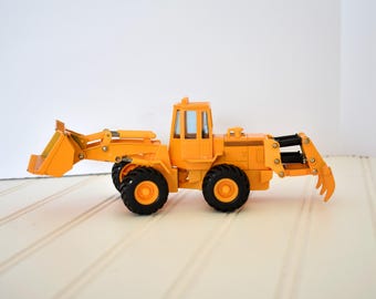 Rare Vintage 1980s Diecast Yellow Metal Tractor Toy, MC Toy Co. Articulated Construction