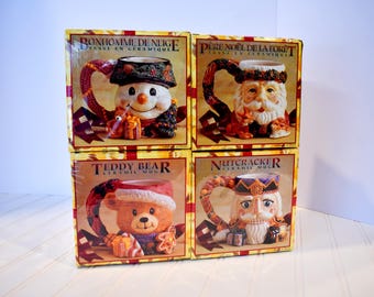 Set of 4 Ceramic Christmas Mugs 1990s ~ New in Box