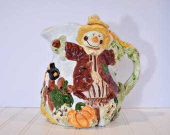 Vintage Scarecrow Ceramic Water Pitcher ~ Decorative Vase
