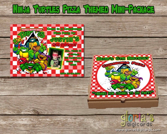 Teenage Mutant Ninja Turtles Invitation & Pizza Box Label Set ...