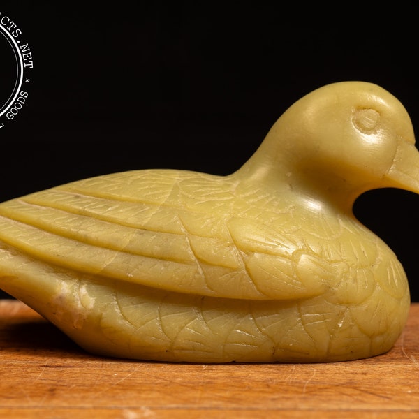 Vintage Jadeite Duck Figurine; Signed