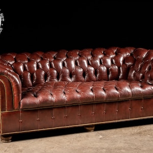 Vintage Tufted Leather Sofa in Burgundy