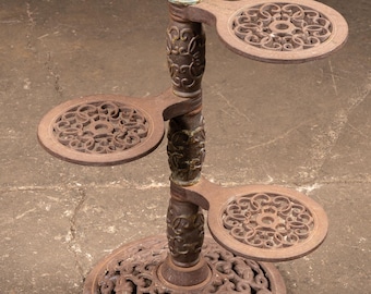 Antique Adjustable Cast Iron Three-Tier Plant Stand