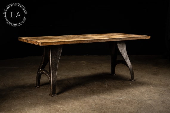 Vintage Industrial Butcher Block Dining Table With Cast Iron Legs