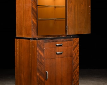 Vintage Streamline Art Deco Walnut Medical Cabinet