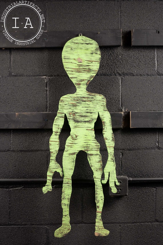 Vintage Painted Wood Folk Art Alien