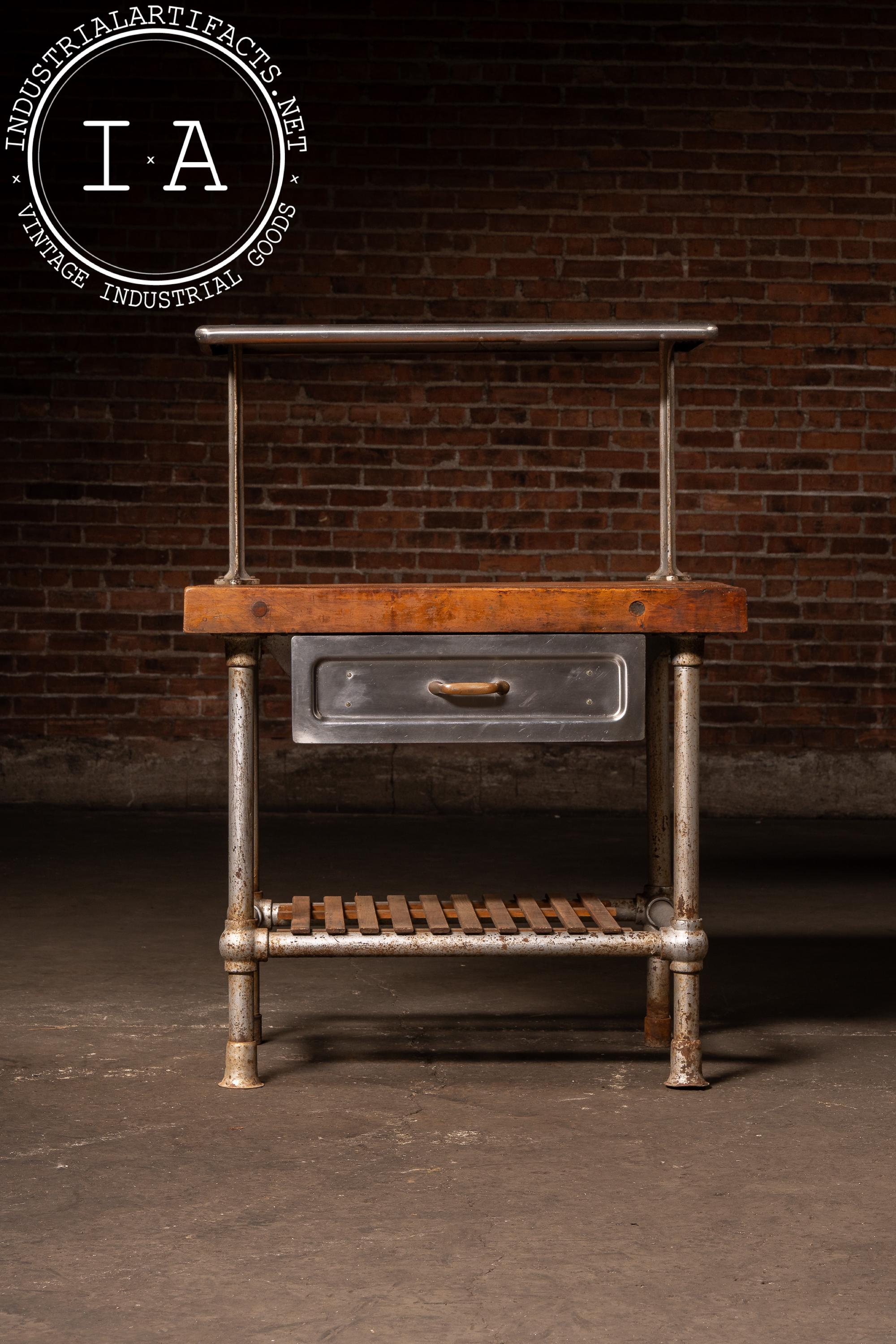 Biutcher Shop Rails Industrial Butcher Block Prep Station With Pipe Frame and Overhead Rail ...