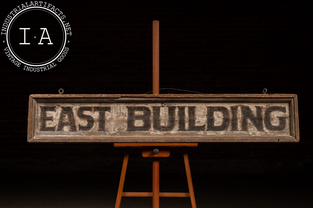 Vintage “east Building” Painted Wood Directional Sign - Etsy