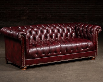 Vintage Tufted Leather Chesterfield Sofa in Oxblood