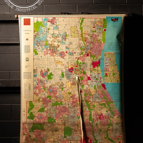 Vintage North Chicagoland Pulldown Map