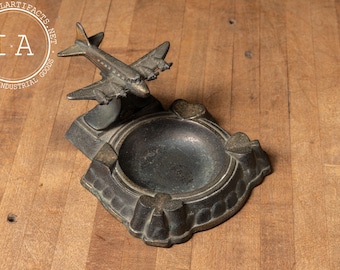 Vintage Cast Metal B-17 Ashtray with Poker Motif