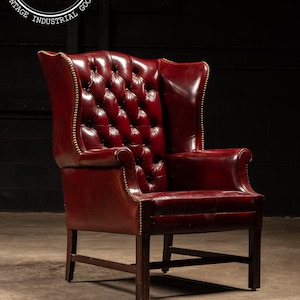 Vintage Tufted Leather Chesterfield Armchair in Red