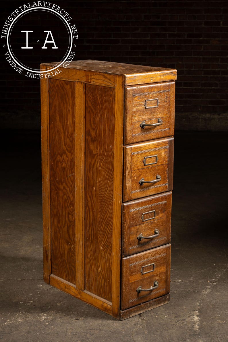 Antique Oak 4-Drawer Filing Cabinet Bild 4